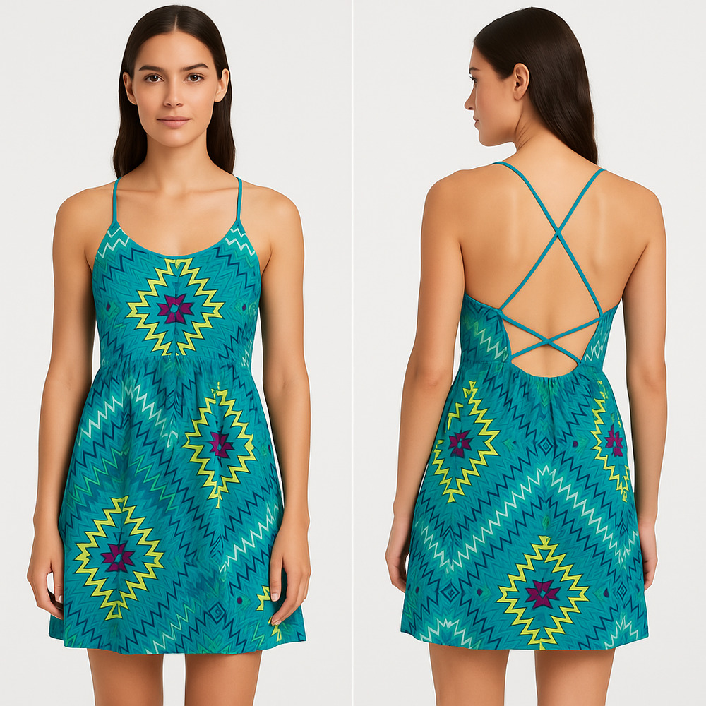 Op Small Sleeveless Aztec Print Spaghetti Straps‎ Crisscross Back Dress